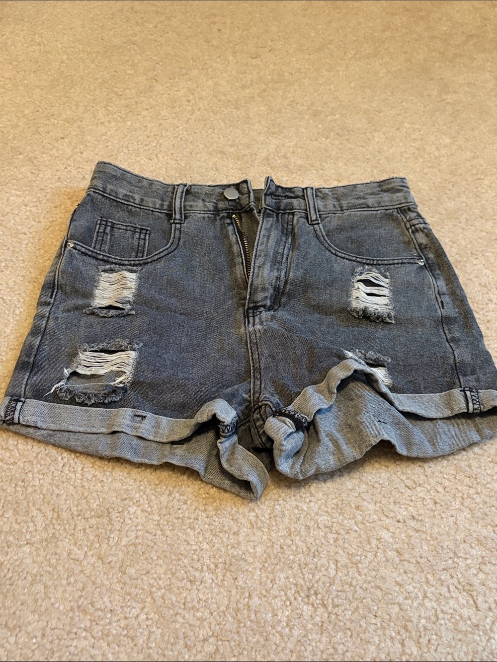 Shein High-Rise Distressed Denim Shorts - Gray